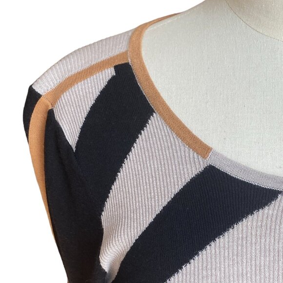 Nic + Zoe Abstract Color Block Geometric Sweater Neutral Avant Garde Art Deco-PL - Picture 3 of 13